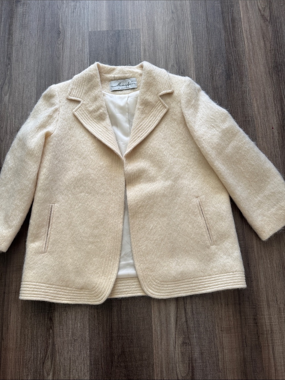 Cream Wool-Blend Notch Collar Jacket